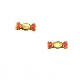 Children's earrings 14K gold with candy design with red enamel 