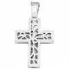 Cross in white gold K14 polished and natural zircons in white