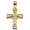Cross in gold K14 varnished with Cross design in the middle with natural zircons in white color for baptism