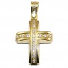 Cross in gold K14 polished and natural zircons in white color for baptism