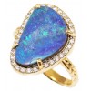 Gold ring K14 with white zircon and natural stone opal