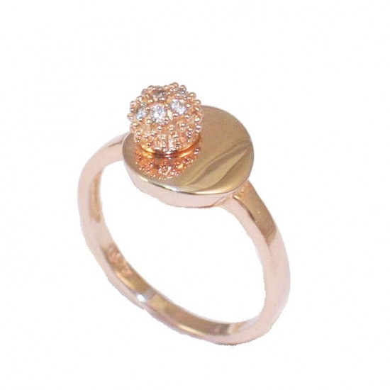 Silver ring rose gold plated and white zircons No. 52