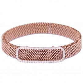 Bracelet in rose gold K9 oval with white zircons and stainless steel body M470