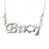 Silver necklace platinum plated with the name Viki and swarovski stones 