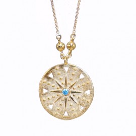 Gold K14 necklace and blue zircon in the center Chain length 50cm 2935