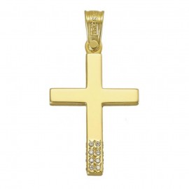 Σταυρός σε χρυσό Κ14 λουστραρισμένος και φυσικά ζιρκόνια σε λευκό χρώμα για βάπτιση 3841G