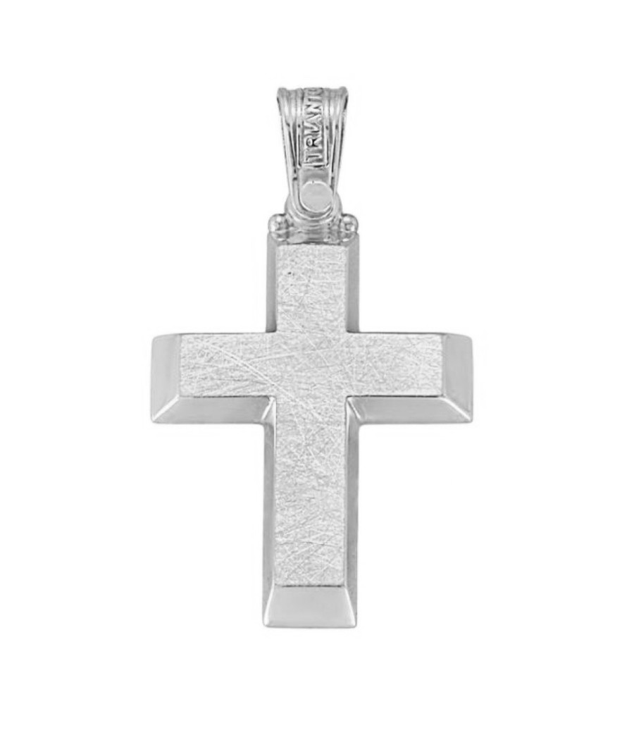 Cross pendant 14K white gold polished and brushed 2.40g
