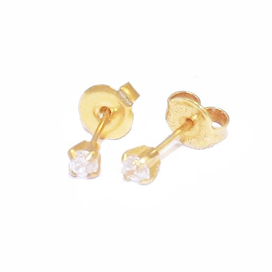 Earrings in gold K18 solitaire with natural zircons in white color 50305
