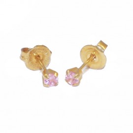 Gold earrings K18 solitaire with pink zircon  50306
