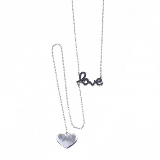 Silver necklace love tie type platinum and black spinel Chain Length 45-50cm
