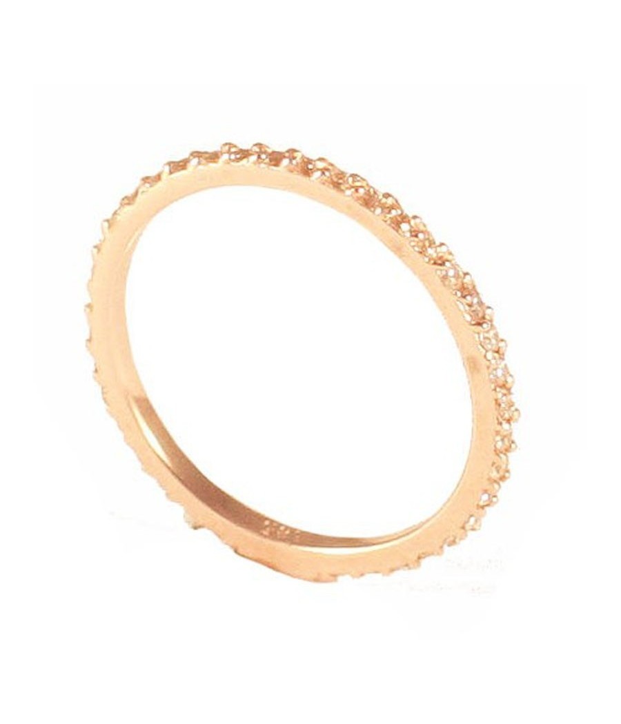 Ring in rose gold K14 with natural zircons in white color  P120120