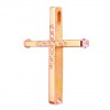 Σταυρός ροζ χρυσός Κ14 λουστραριστός και ματ στις πλευρές με λευκά ζιργκόν για βάπτιση 3546P