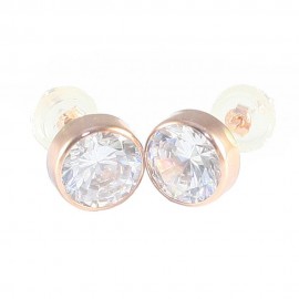 Earrings in rose gold K14 solitaire with zircons in white color 1378