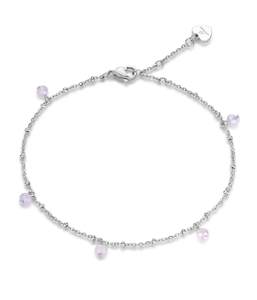 Foot Chain with Pink Crystals – Stainless Steel