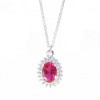 Necklace white gold K9 with white zircon and stone in ruby color  19021