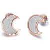 Stainless steel earrings with moon design in pink color and white glitter OK916
