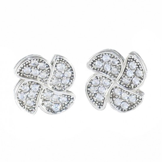 Sterling silver flower design earrings with white zircon SKA1630