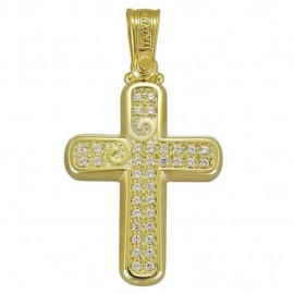 Cross in gold K14 polished and natural zircons in white color for baptism 3751