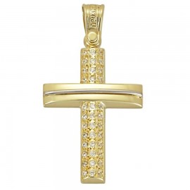Polished gold K14 Cross and white zircon for christening or engagement 1.2.1172