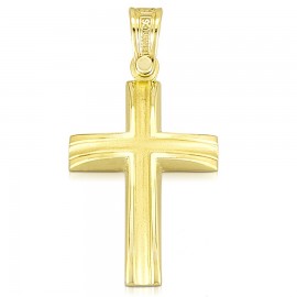 Cross in gold K14 polished and matte in the middle for baptism