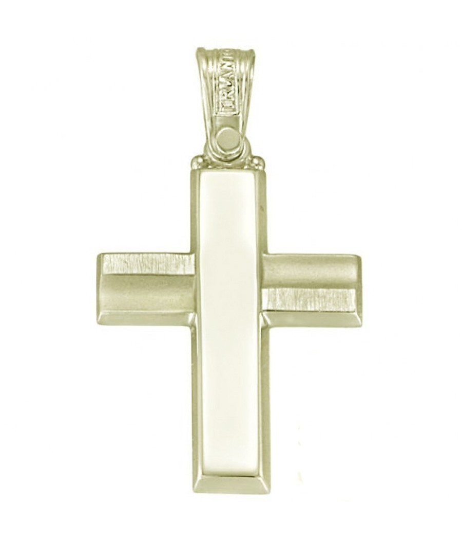 Cross in gold K14 polished and matte for baptism 25535
