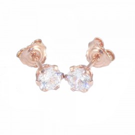 Earrings in rose gold K14 solitaire with natural zircons in white color