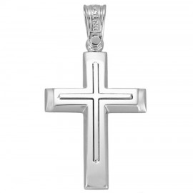 Cross in white gold K14 polished and matte Cross in the middle for baptism