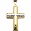 Cross in gold K14 varnished with Cross design in the middle and natural zircons in white color for baptism