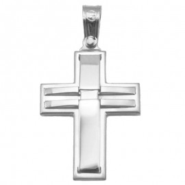 Cross in white gold K14 polished and matte for baptism