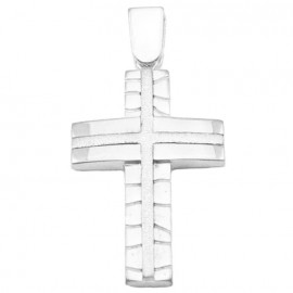 Σταυρός σε λευκό χρυσό Κ14 με σχέδιο σφυρήλατο Σταυρό στην μέση για βάπτιση
