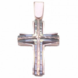 Σταυρός σε ροζ χρυσό Κ14 με σχέδιο Σταυρό σφυρήλατο στην μέση για βάπτιση
