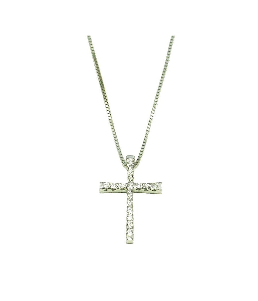 Cross in white gold K18 with 16 natural diamonds weighing 0.10ct color F purity VS and cutting excellent