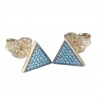 Earrings in gold K9 with the design of the triangles with natural zircons in petrol color