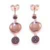 Sterling silver earrings with round motif pebbles with rose gold plating and black zircon 35270