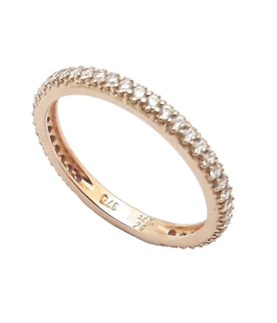9K rose gold ring with natural white zircon stones all around, size 53 – Vittas Jewels