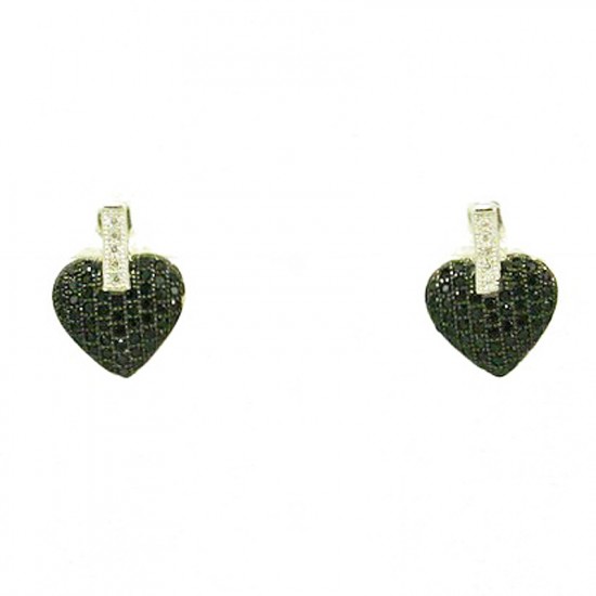 Sterling silver earrings with design hearts platinum plated with white and black zircons