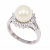 Silver rosette ring with white zircon and pearl  DM1558
