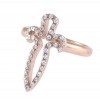 Silver ring with sword design with rose gold plating and white zircons 22541