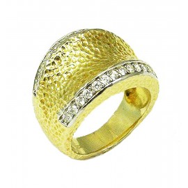 Sterling silver ring engraved with gold plating and white zircon 