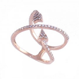 Sterling silver ring with arrow of love design with rose gold plating and white zircon No. 56