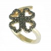 Sterling silver gold plated ring with four-hearted design with black platinum and black zircon No. 54