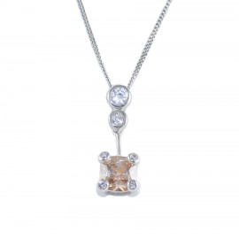 Sterling silver necklace solitaire with white and coffee zircon 32225