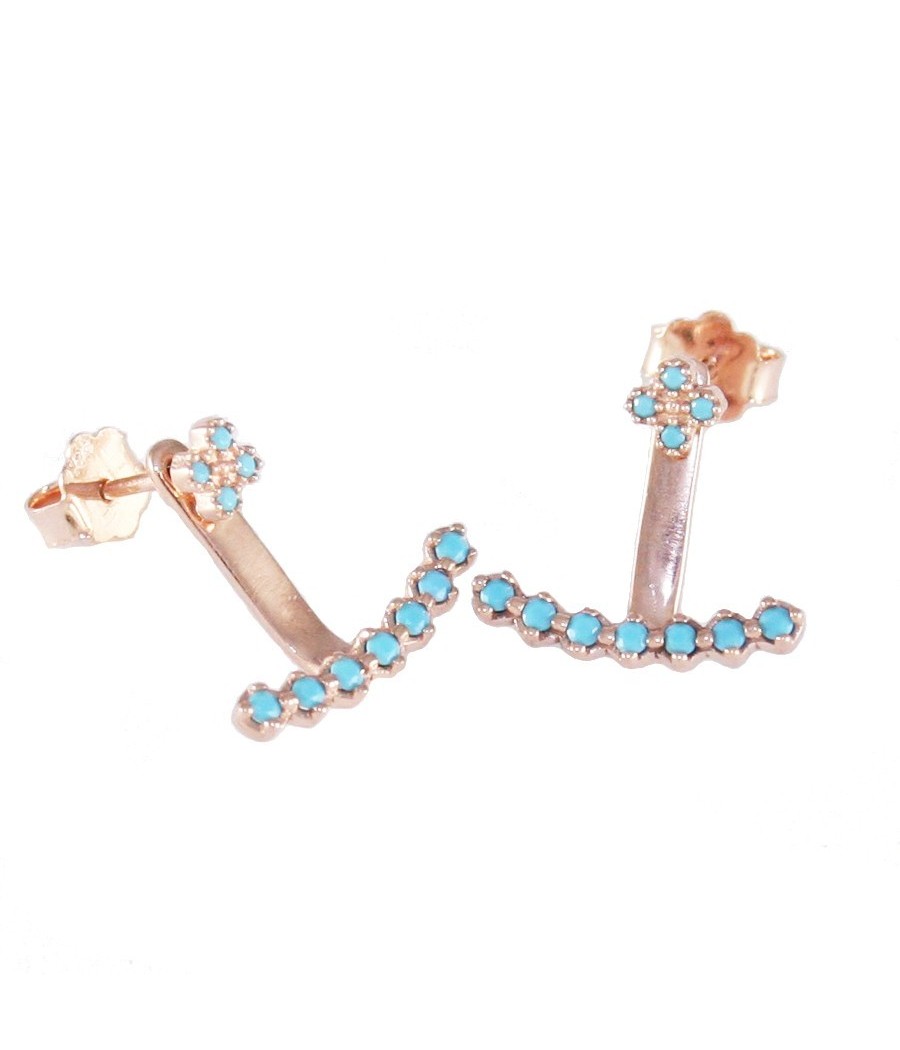 Sterling silver earrings bars with turquoise and rose gold plating 18788