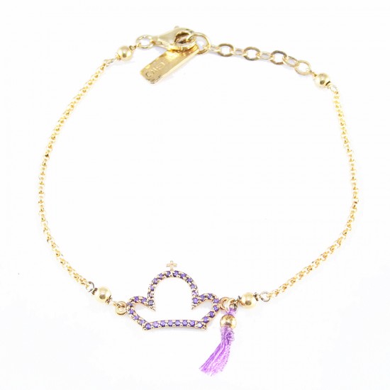 Silver bracelet with gold plated crown and zircons in amethyst color