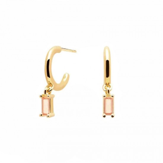 Earrings with silver pendants, gold plated with pink stones  AR01-118-U