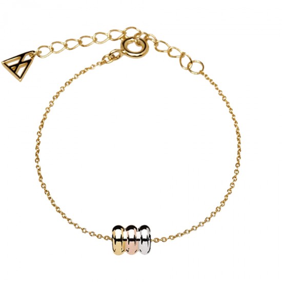 Gold plated brass bracelet with rings in three colors white pink and gold PU04-040-U
