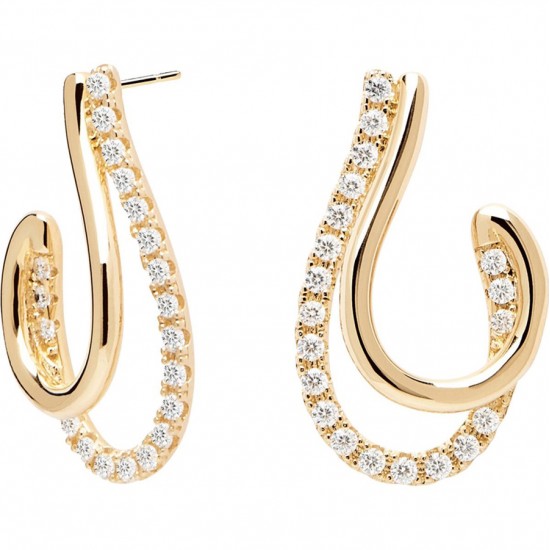 Gold plated brass earrings with white zircon  AR01-198-U