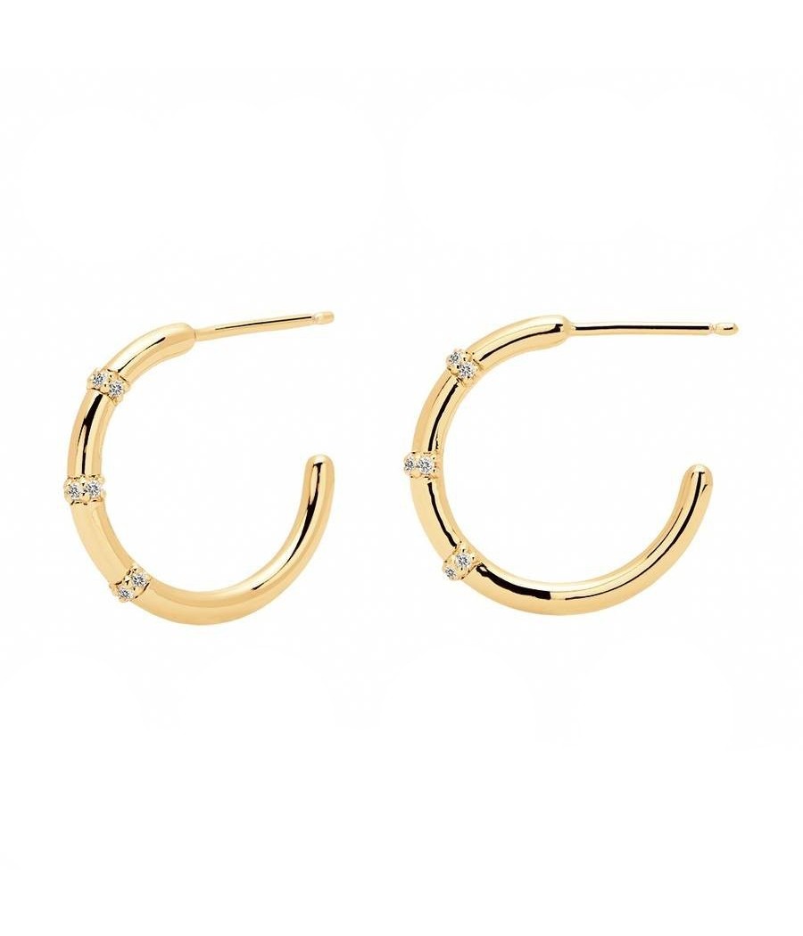 Silver hoop earrings with white zircon gilded by Bella by Pdpaola range AR01-104-U