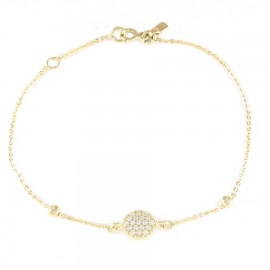Gold bracelet K14 with white zircon and circle design G14135