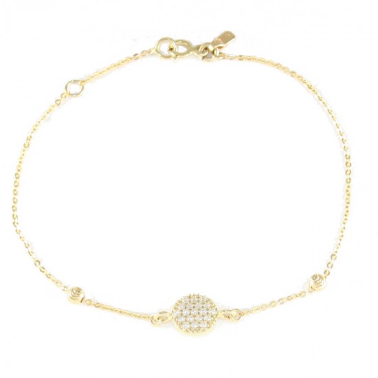 Gold bracelet K14 with white zircon and circle design G14135